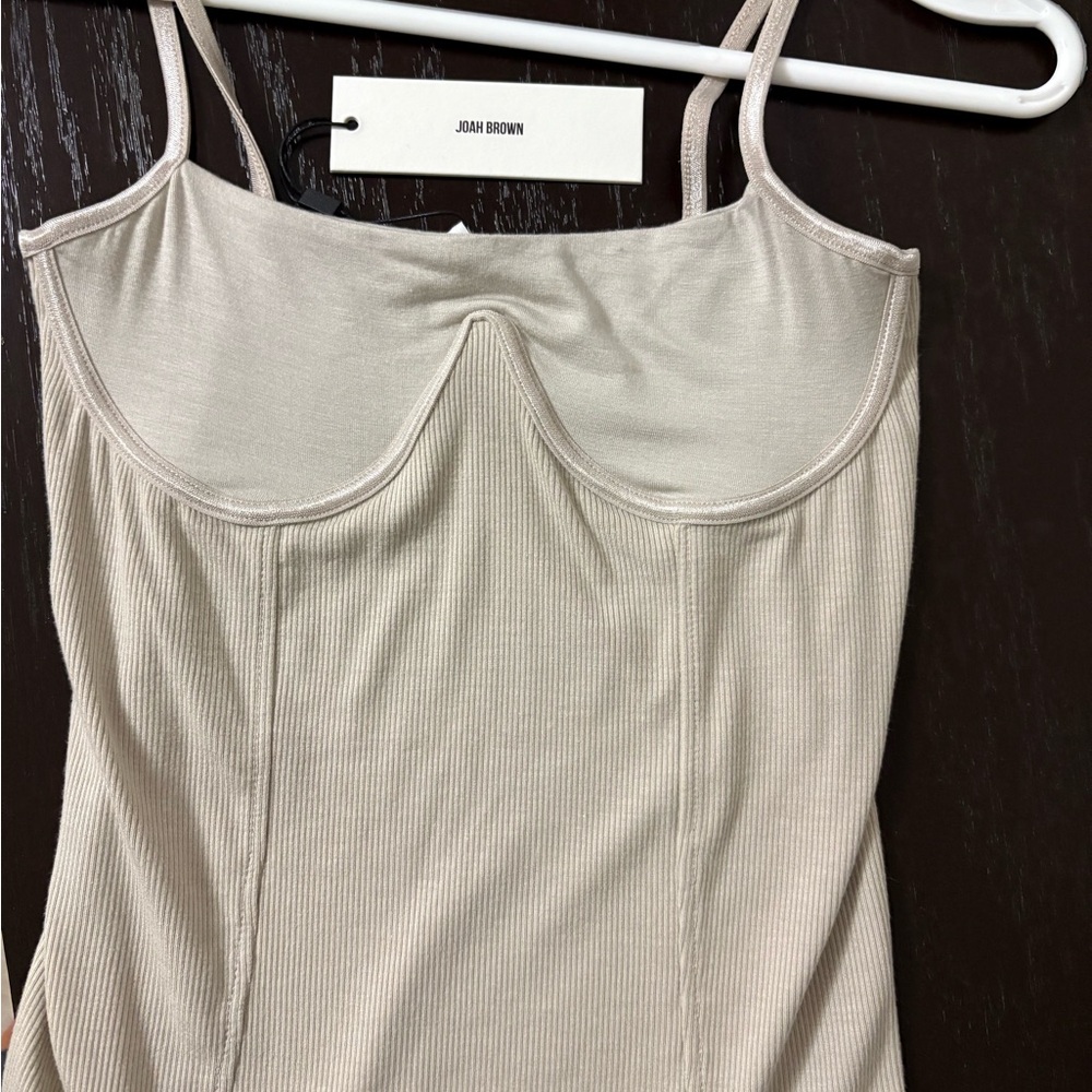 Joah Brown ribbed corset tank top cream beige XS small